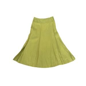 Talbots Lime Green Linen Lagenlook Flare Midi Skirt Size 2